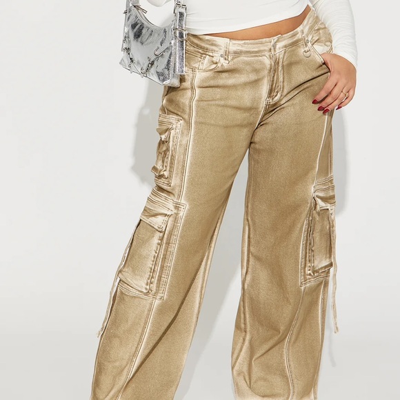 Fashion Nova Pants - Fashion Nova Gold Cargo Pants